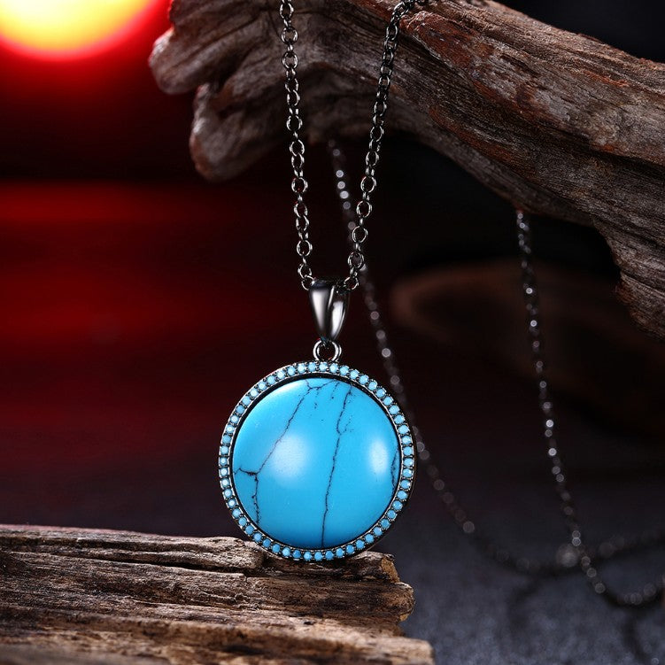 Circular Turquoise Necklace in Black Gun Plating, , Golden NYC Jewelry, Golden NYC Jewelry jewelryjewelry deals, swarovski crystal jewelry, groupon jewelry,, jewelry for mom, 