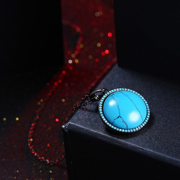 Circular Turquoise Necklace in Black Gun Plating, , Golden NYC Jewelry, Golden NYC Jewelry jewelryjewelry deals, swarovski crystal jewelry, groupon jewelry,, jewelry for mom, 