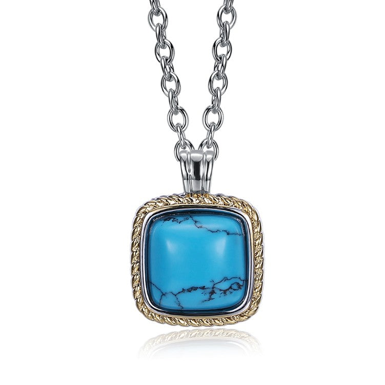 Turquoise Rope Design Square Shaped Gold Necklace - Golden NYC Jewelry www.goldennycjewelry.com fashion jewelry for women