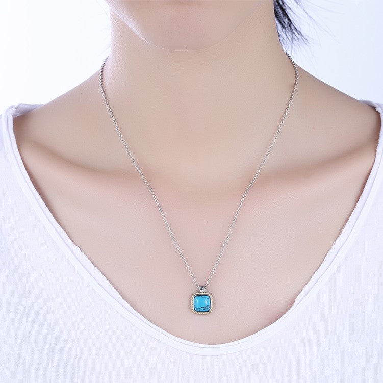 Turquoise Rope Design Square Shaped Gold Necklace - Golden NYC Jewelry www.goldennycjewelry.com fashion jewelry for women
