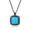 Turquoise Halo Shaped Necklace in Black Gun Plating - Golden NYC Jewelry www.goldennycjewelry.com fashion jewelry for women