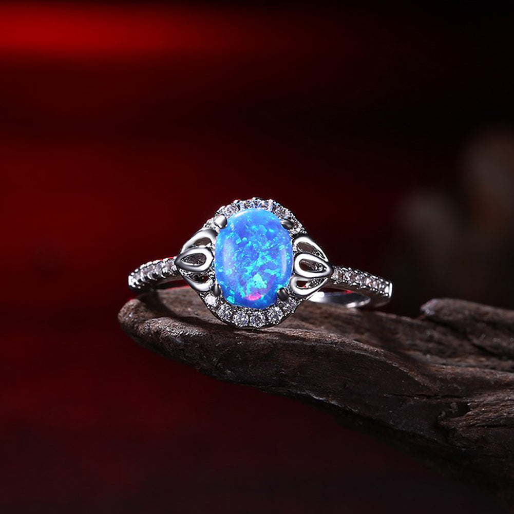 Oceanic Opal Circle Pave Ring in 18K White Gold