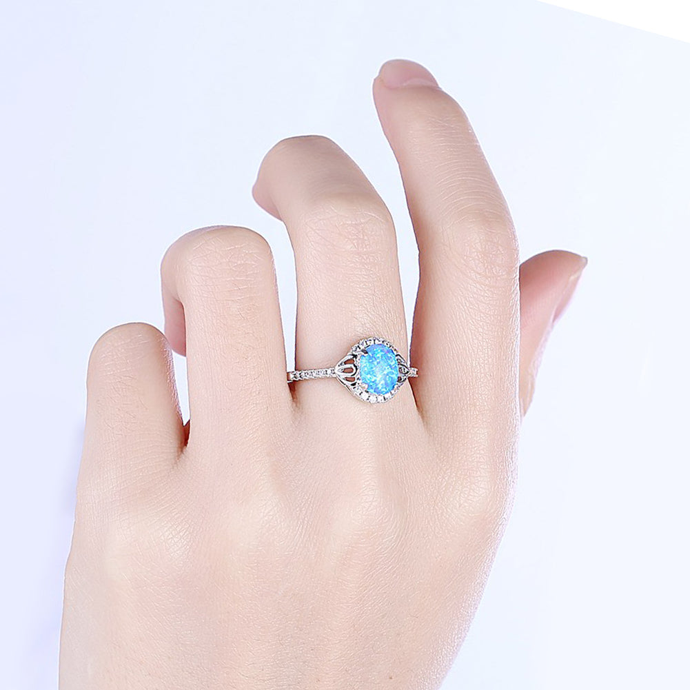 Oceanic Opal Circle Pave Ring in 18K White Gold