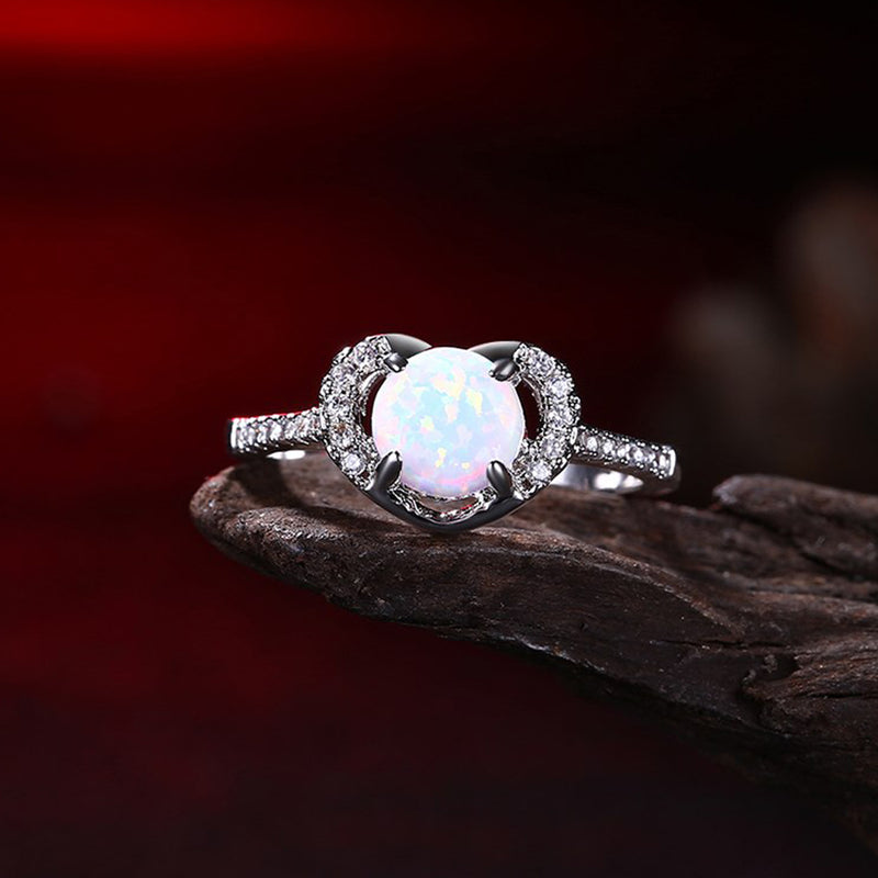 Heart Shaped White Opal Pav'e Ring in 18K White Gold, , Golden NYC Jewelry, Golden NYC Jewelry  jewelryjewelry deals, swarovski crystal jewelry, groupon jewelry,, jewelry for mom,