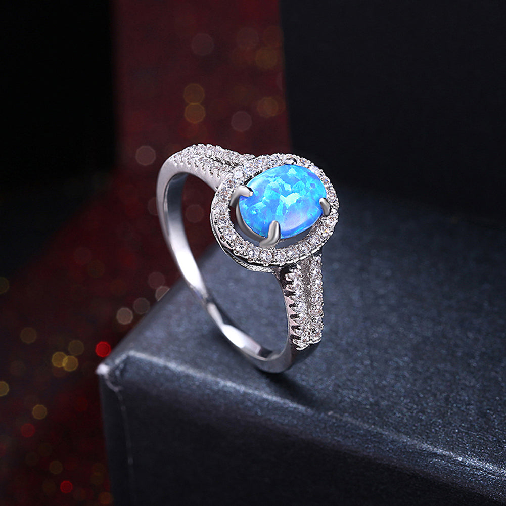 Oceanic Opal Circular Pave Halo Ring