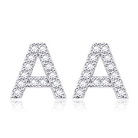 Swarovski Crystals Pave Letter Stud Monogram Initial Earrings in 18K White Gold Plating