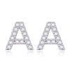 Austrian Crystals Pave Letter Stud Monogram Initial Earrings in 18K White Gold Filled