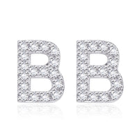 Swarovski Crystals Pave Letter Stud Monogram Initial Earrings in 18K White Gold Plating