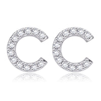Swarovski Crystals Pave Letter Stud Monogram Initial Earrings in 18K White Gold Plating