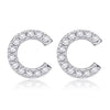 Austrian Crystals Pave Letter Stud Monogram Initial Earrings in 18K White Gold Filled