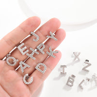 Swarovski Crystals Pave Letter Stud Monogram Initial Earrings in 18K White Gold Plating