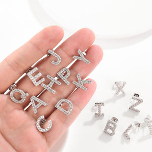 Swarovski Crystals Pave Letter Stud Monogram Initial Earrings in 18K White Gold Plating