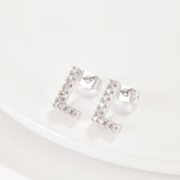 Swarovski Crystals Pave Letter Stud Monogram Initial Earrings in 18K White Gold Plating