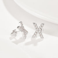Swarovski Crystals Pave Letter Stud Monogram Initial Earrings in 18K White Gold Plating