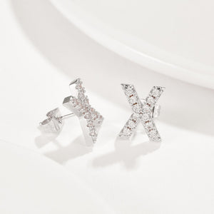 Austrian Crystals Pave Letter Stud Monogram Initial Earrings in 18K White Gold Filled