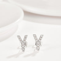 Swarovski Crystals Pave Letter Stud Monogram Initial Earrings in 18K White Gold Plating