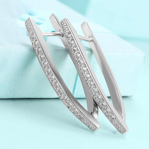 Halo Stud Earring with Adjustable Tennis Bracelet made With Austrian Crystals with Luxe Box - 18K White Gold