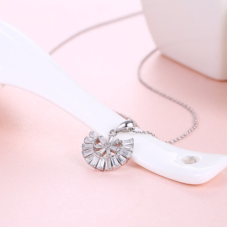 Baguette & Marquis Cut Half Circular Sterling Silver Necklace, , Golden NYC Jewelry, Golden NYC Jewelry jewelryjewelry deals, swarovski crystal jewelry, groupon jewelry,, jewelry for mom, 