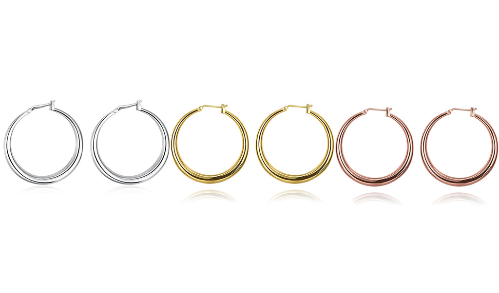 Italian-Made Gold Plated French Lock Hoop Earrings (3-Pack) - Golden NYC Jewelry www.goldennycjewelry.com fashion jewelry for women