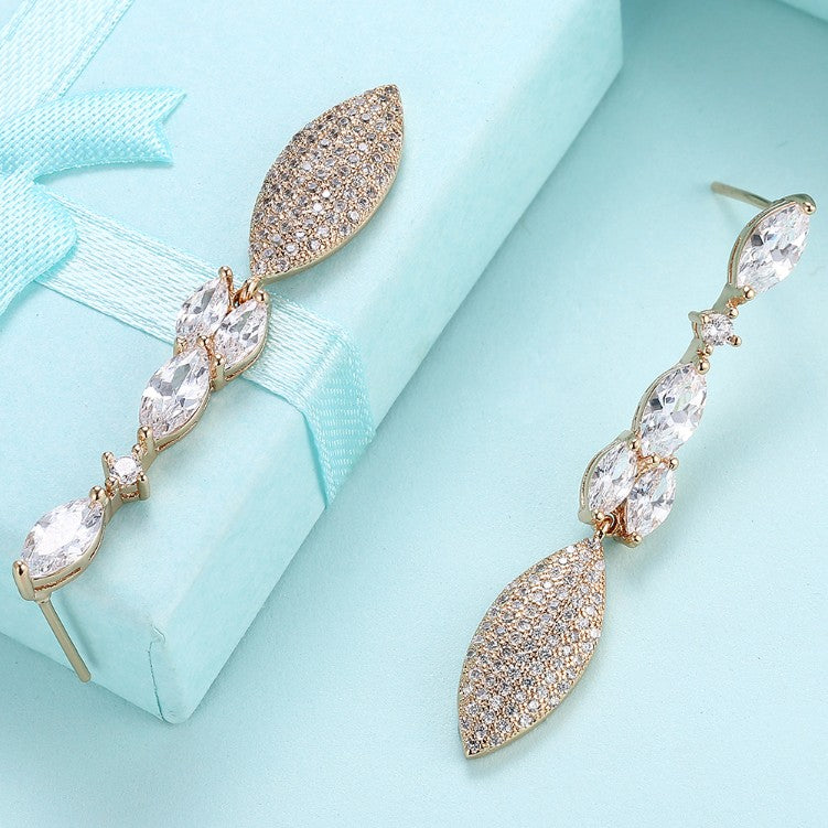 Austrian Crystal Micro-Pav'e Dangling Pear Shaped Earrings Set in 18K Gold - Golden NYC Jewelry