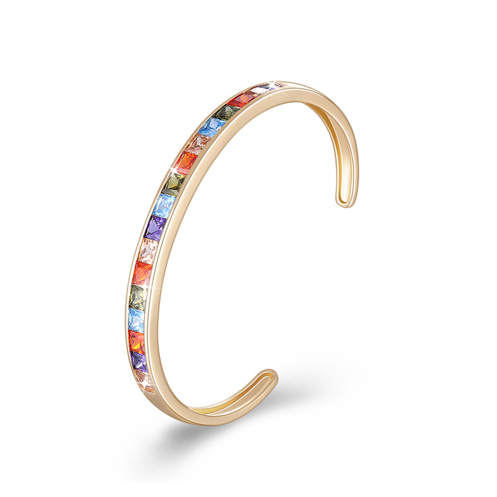 Princess Cut Austrian Elements Bangle in 14K Gold - Rainbow