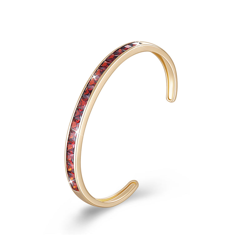 Princess Cut Austrian Elements Bangle in 14K Gold - Burgandy