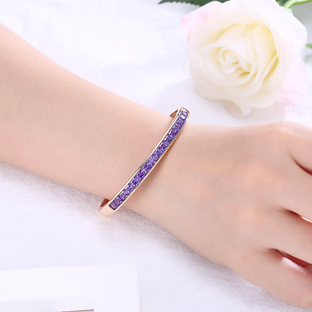 Princess Cut Austrian Elements Bangle in 14K Gold - Purple