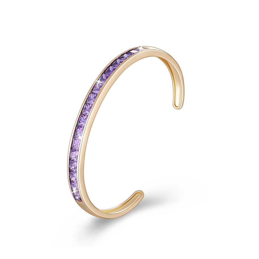 Princess Cut Austrian Elements Bangle in 14K Gold - Purple