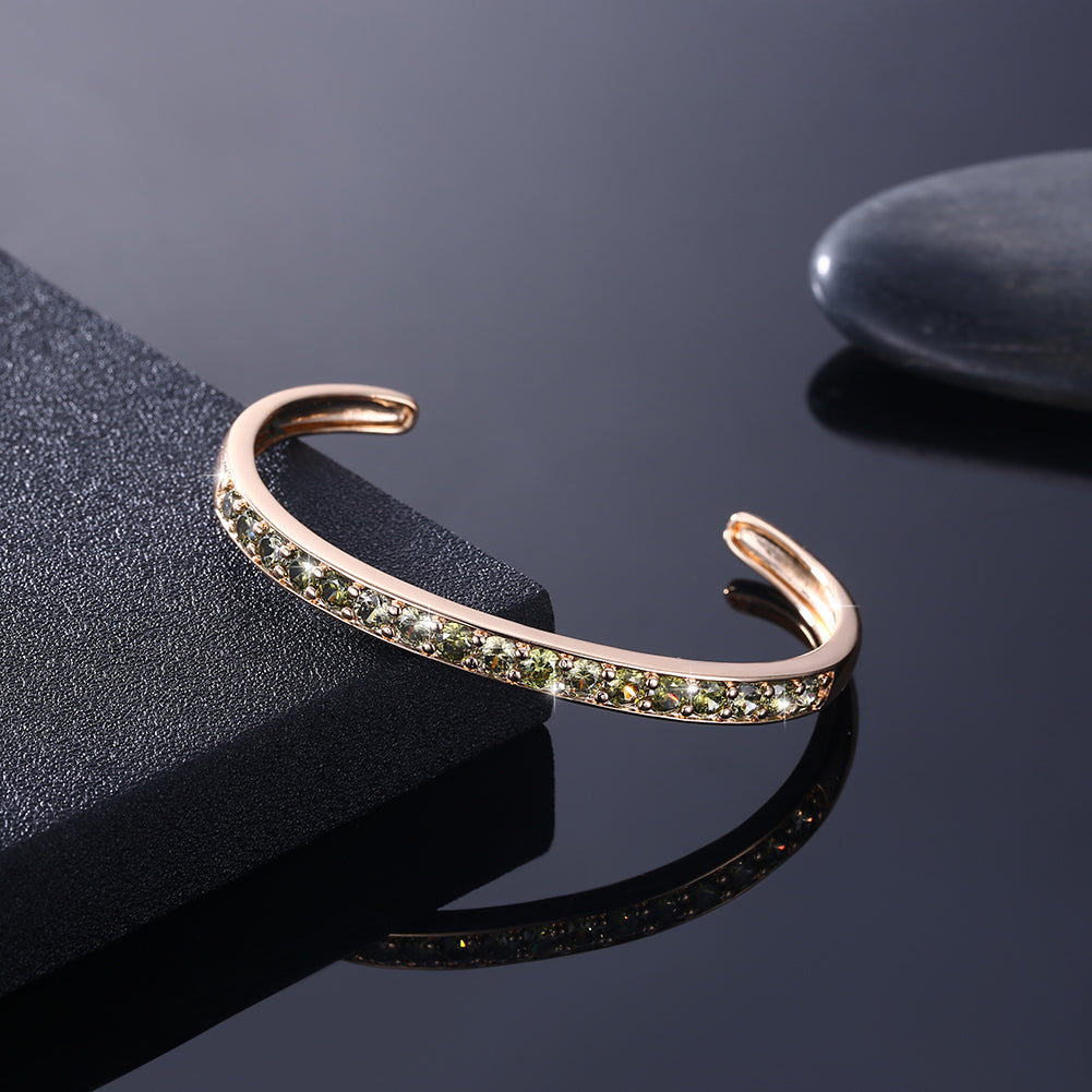 Pav'ed Iced Out Open Bangle in 14K Gold - Green