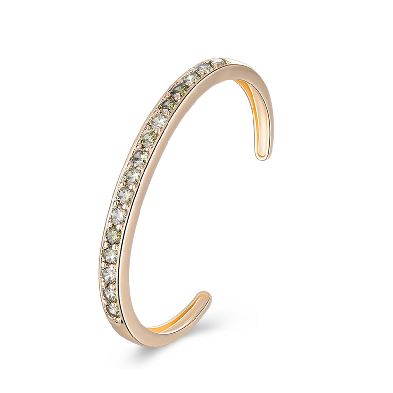 Pav'ed Iced Out Open Bangle in 14K Gold - Green