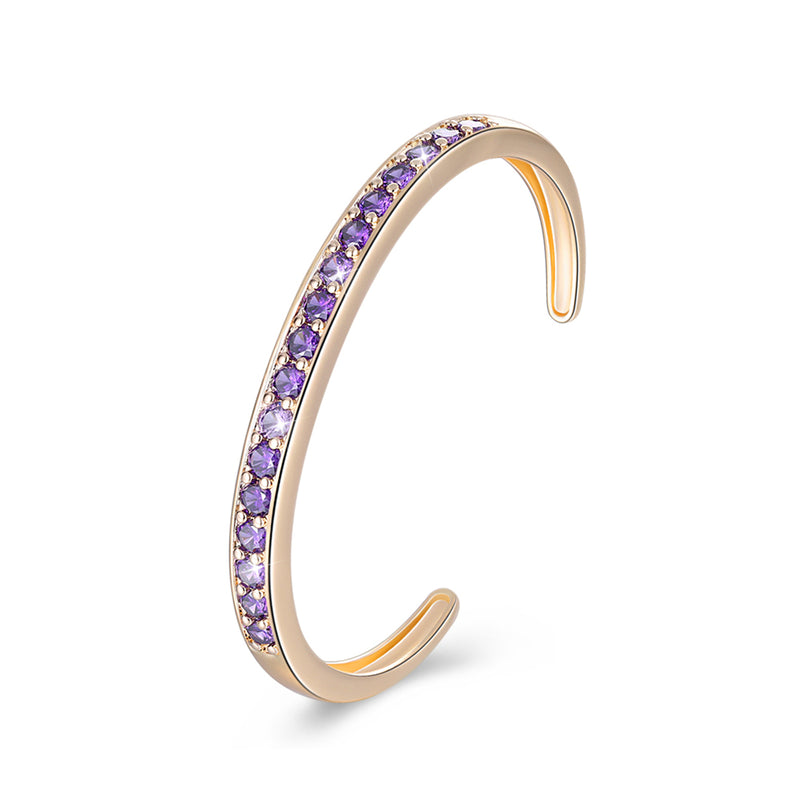 Pav'ed Iced Out Open Bangle in 14K Gold - Purple