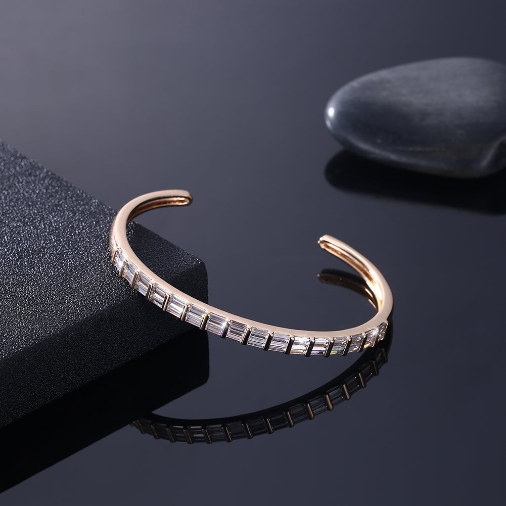 Emerald Cut Swarovski Elements Cuff Bangle- White, Bracelet, Golden NYC Jewelry, Golden NYC Jewelry jewelryjewelry deals, swarovski crystal jewelry, groupon jewelry,, jewelry for mom, 