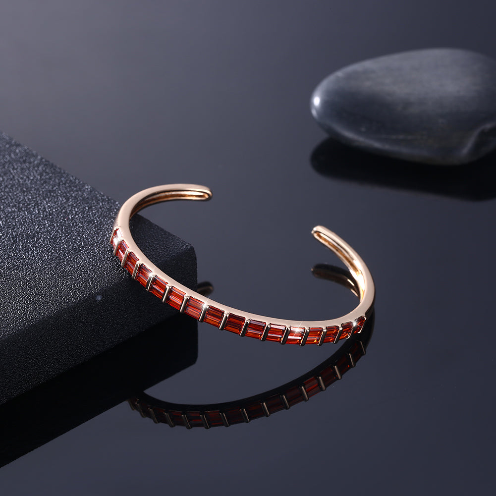 Emerald Cut Swarovski Elements Cuff Bangle- Red, Bracelet, Golden NYC Jewelry, Golden NYC Jewelry jewelryjewelry deals, swarovski crystal jewelry, groupon jewelry,, jewelry for mom, 