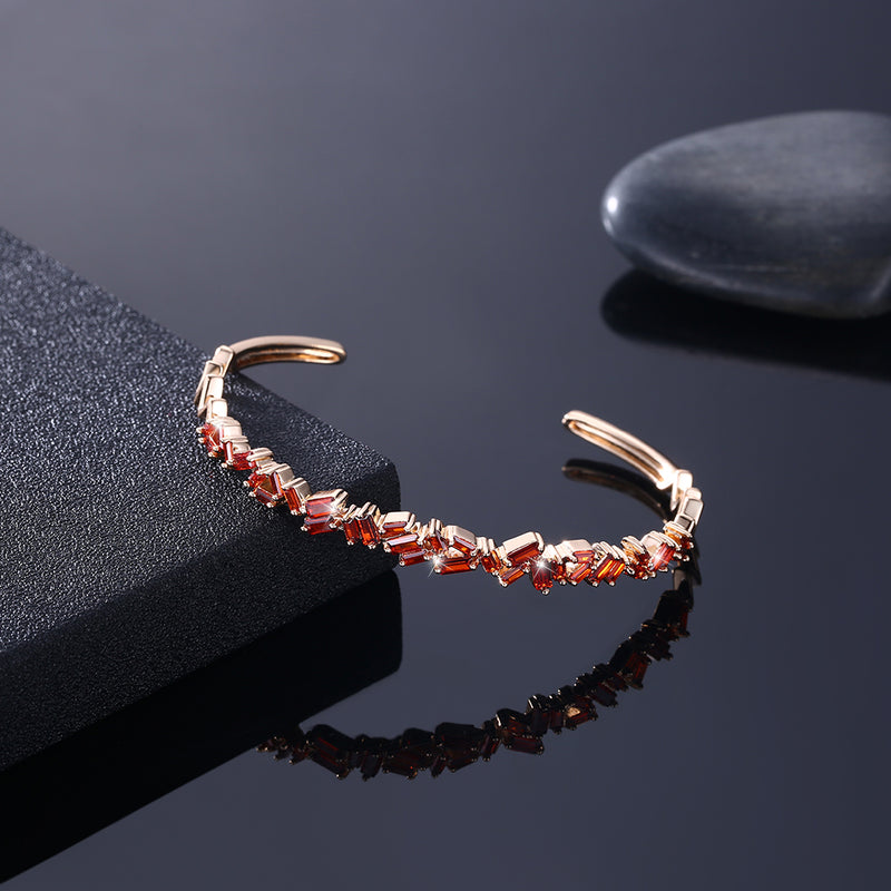 Assymetrical Baguette Cut Swarovski Elements Bangle- Red, Bracelet, Golden NYC Jewelry, Golden NYC Jewelry jewelryjewelry deals, swarovski crystal jewelry, groupon jewelry,, jewelry for mom, 