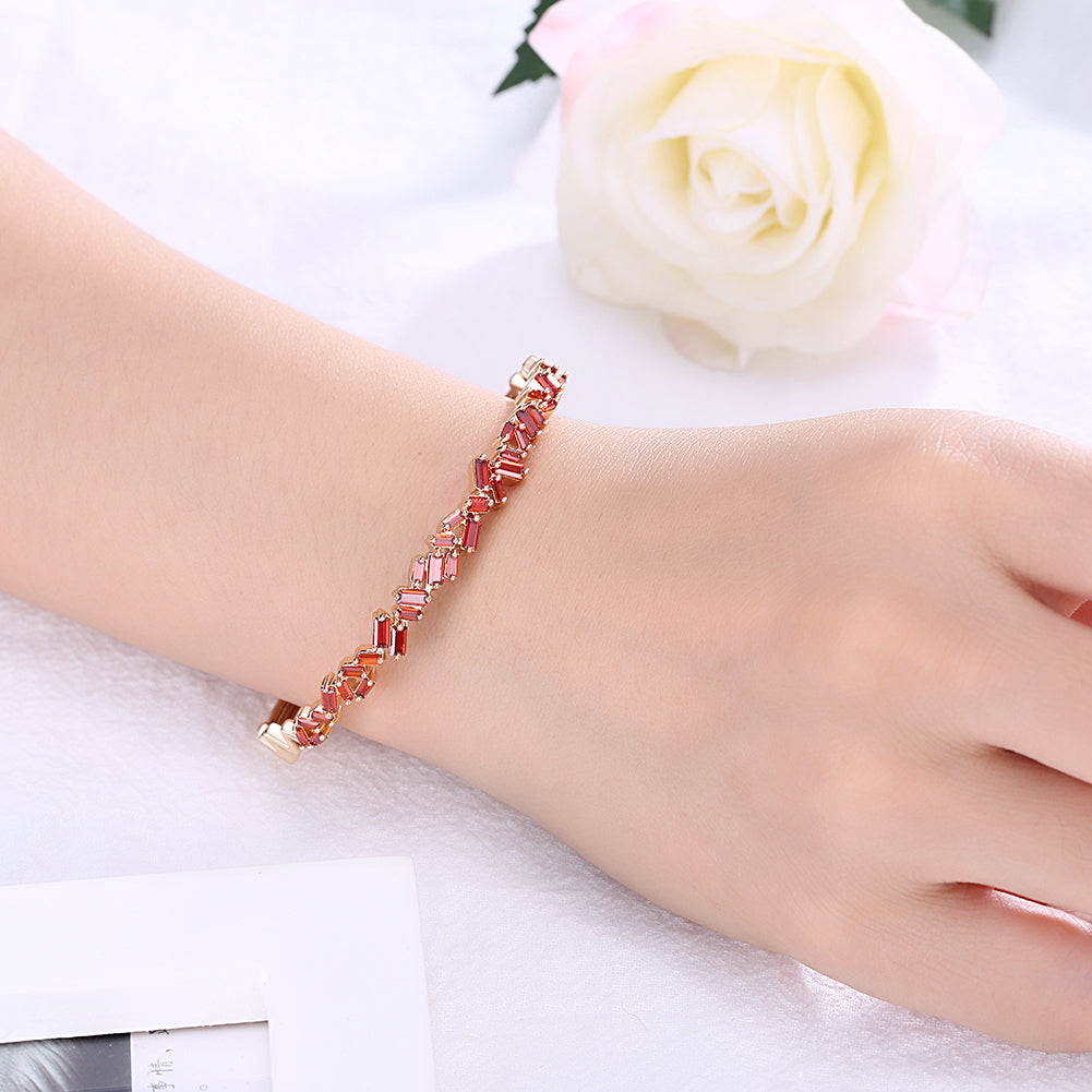 Assymetrical Baguette Cut Swarovski Elements Bangle- Red, Bracelet, Golden NYC Jewelry, Golden NYC Jewelry jewelryjewelry deals, swarovski crystal jewelry, groupon jewelry,, jewelry for mom, 