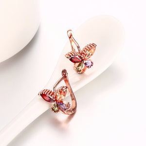 Rainbow Austrian Butterfly Clip On Earrings in 14K Rose