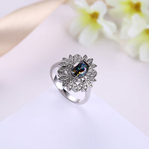 Mystic Topaz Floral Bud Cocktail Ring in 18K White Gold