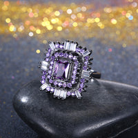 Purple & White Swarovski Halo Ring in Black Gun Plating