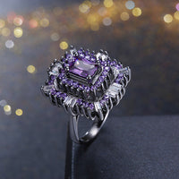 Purple & White Swarovski Halo Ring in Black Gun Plating