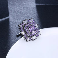 Purple & White Swarovski Halo Ring in Black Gun Plating