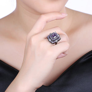 Purple & White Austrian Halo Ring in Black Gun Plating