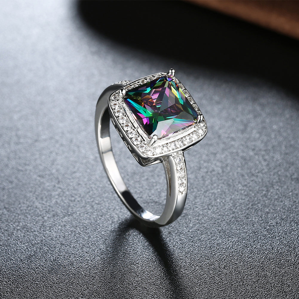 Pav'e Classic Emerald Cut Ring in 18K White Gold