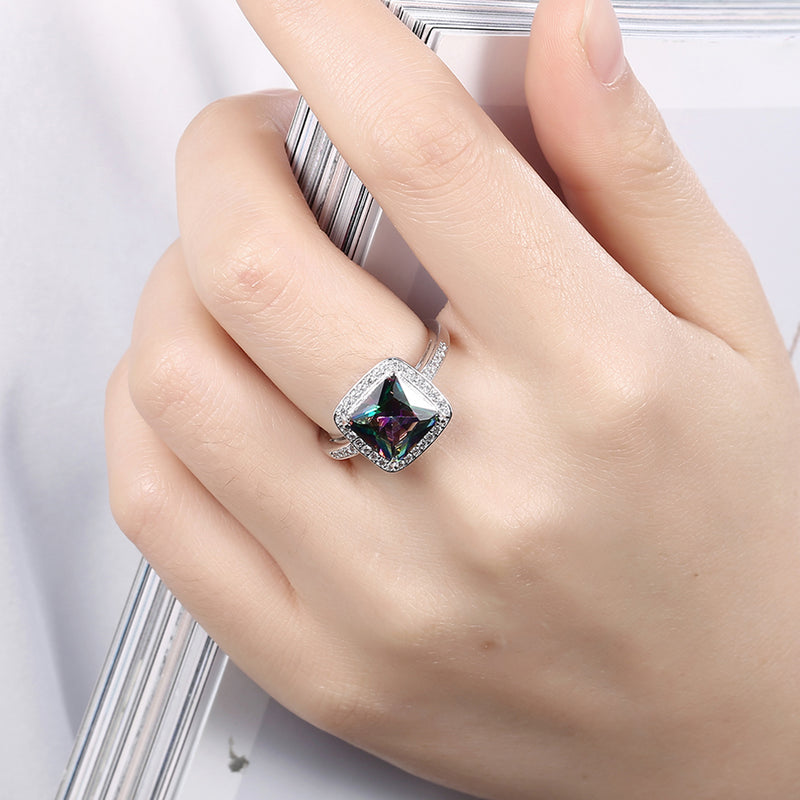 Pave Classic Emerald Cut Ring in 18K White Gold