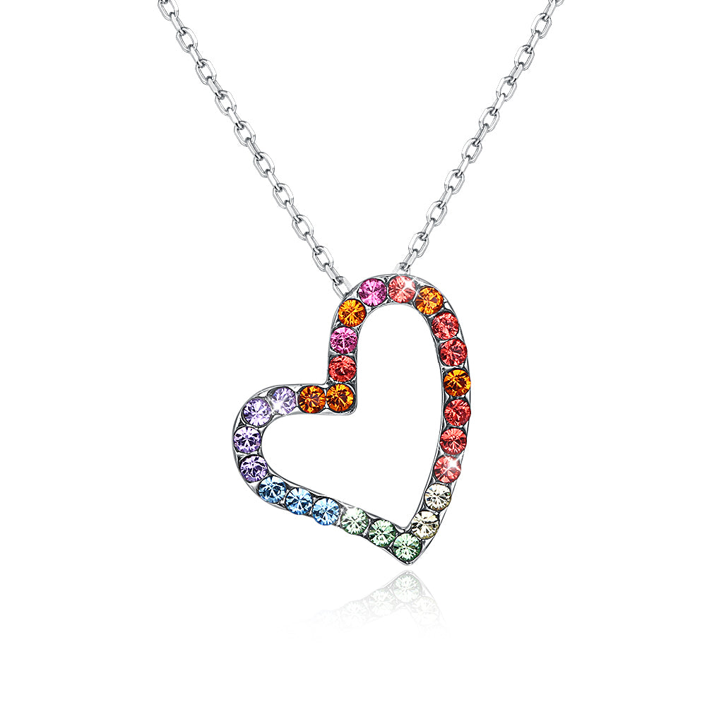 Sterling Silver Rainbow Heart Necklace made with Swarovski Crystals - Golden NYC Jewelry www.goldennycjewelry.com fashion jewelry for women