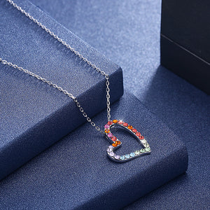 Sterling Silver Rainbow Heart Necklace made with Swarovski Crystals - Golden NYC Jewelry www.goldennycjewelry.com fashion jewelry for women