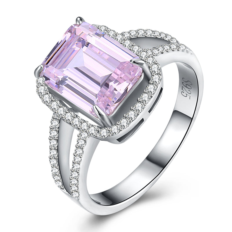 Sterling Silver Pink Sapphire Emerald Cut Cocktail Ring