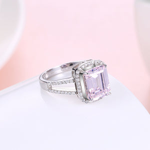 Sterling Silver Pink Sapphire Emerald Cut Cocktail Ring
