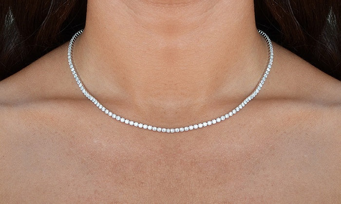 Swarovski Elements Tennis Necklace and Princess Halo Earring Set in Gold Plating - 3 Options Available