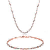 Tennis Necklace and Bracelet Set made With Swarovski Crystals with Luxe Box - 18K Rose