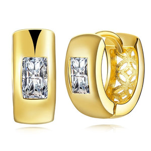 Simulated Square Diamond Clip On Huggies Set in 18K Gold - Golden NYC Jewelry